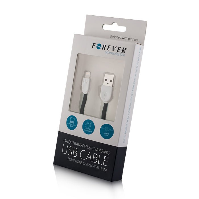 Forever cable USB - Lightning 1,0 m 1A black silicone flat - LCDEAL
