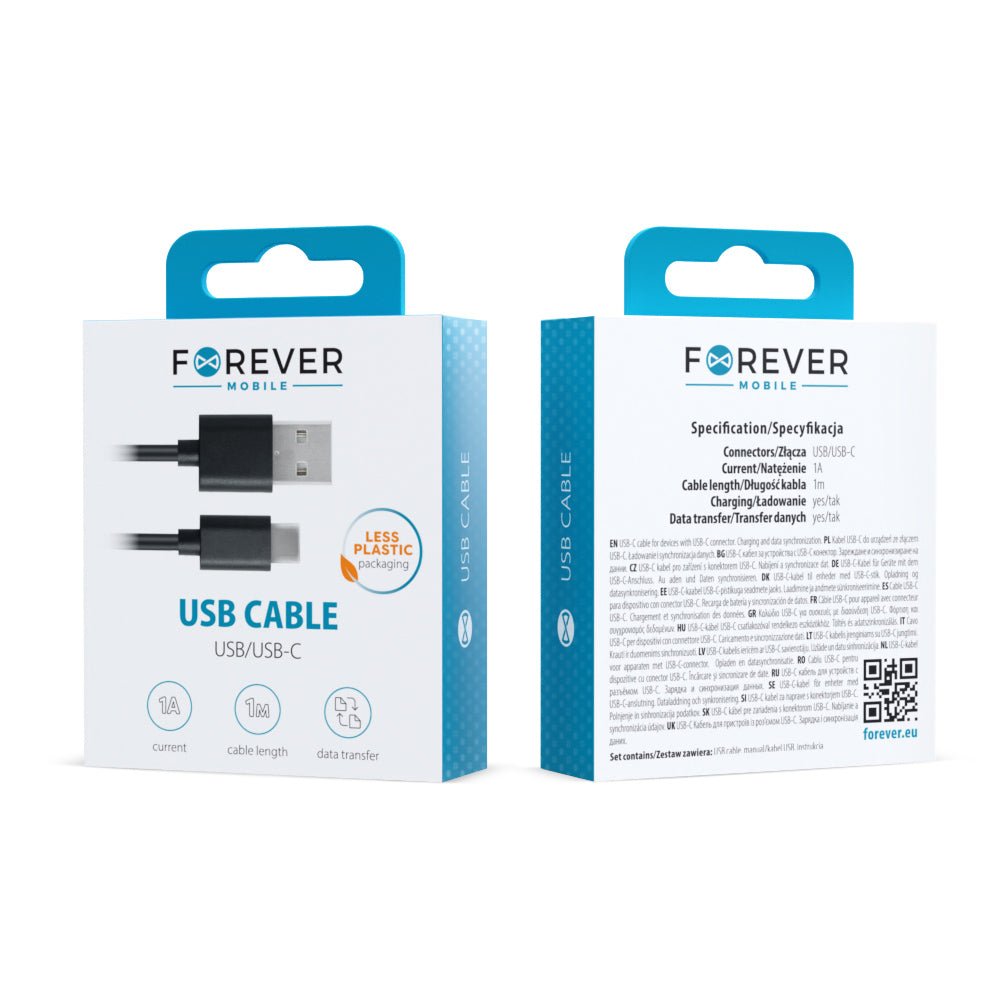 Forever cable USB - USB - C 1,0 m 1A black - LCDEAL
