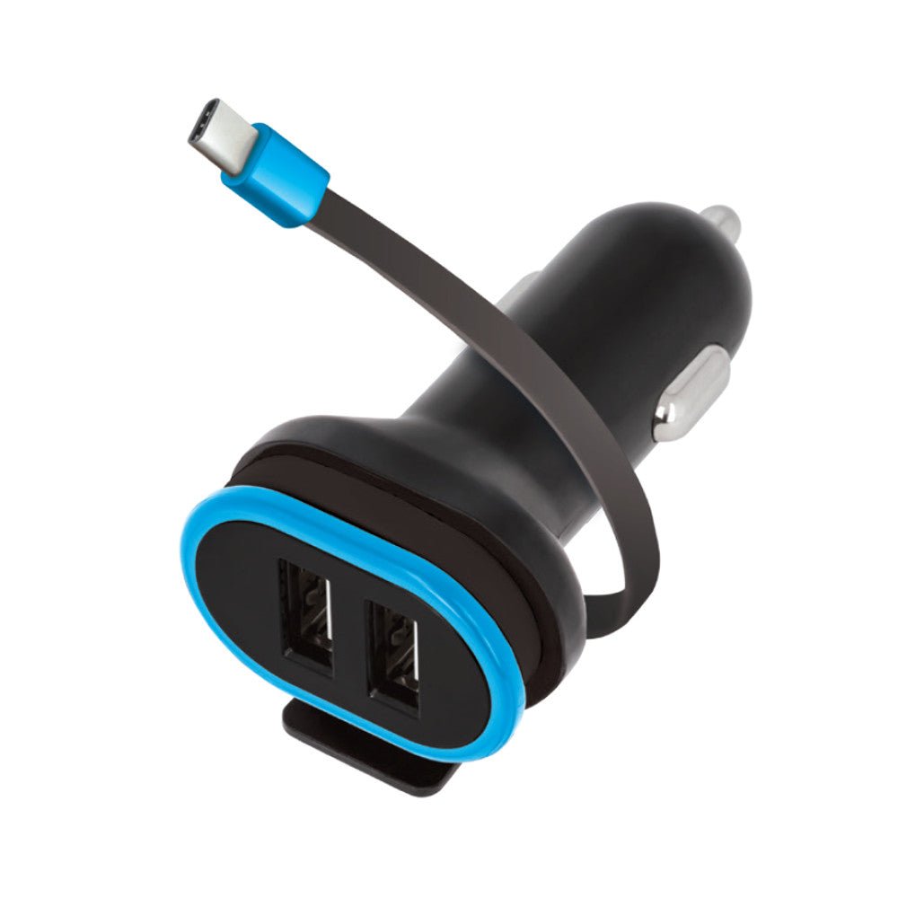 Forever CC - 02 car charger 2x USB 3A black with USB - C cable 0,2 m - LCDEAL