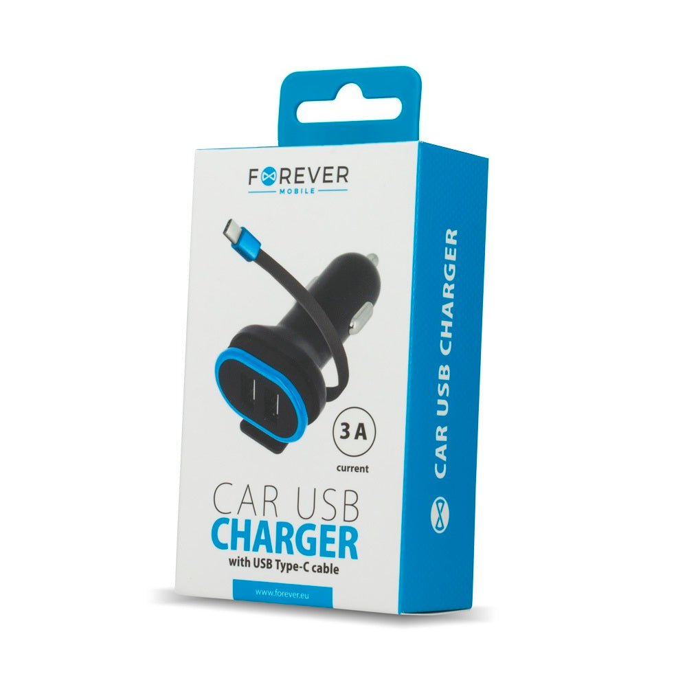 Forever CC - 02 car charger 2x USB 3A black with USB - C cable 0,2 m - LCDEAL
