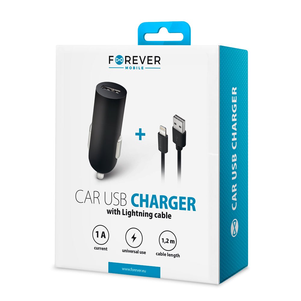 Forever M02 car charger 1x USB 1A black + Lightning cable - LCDEAL