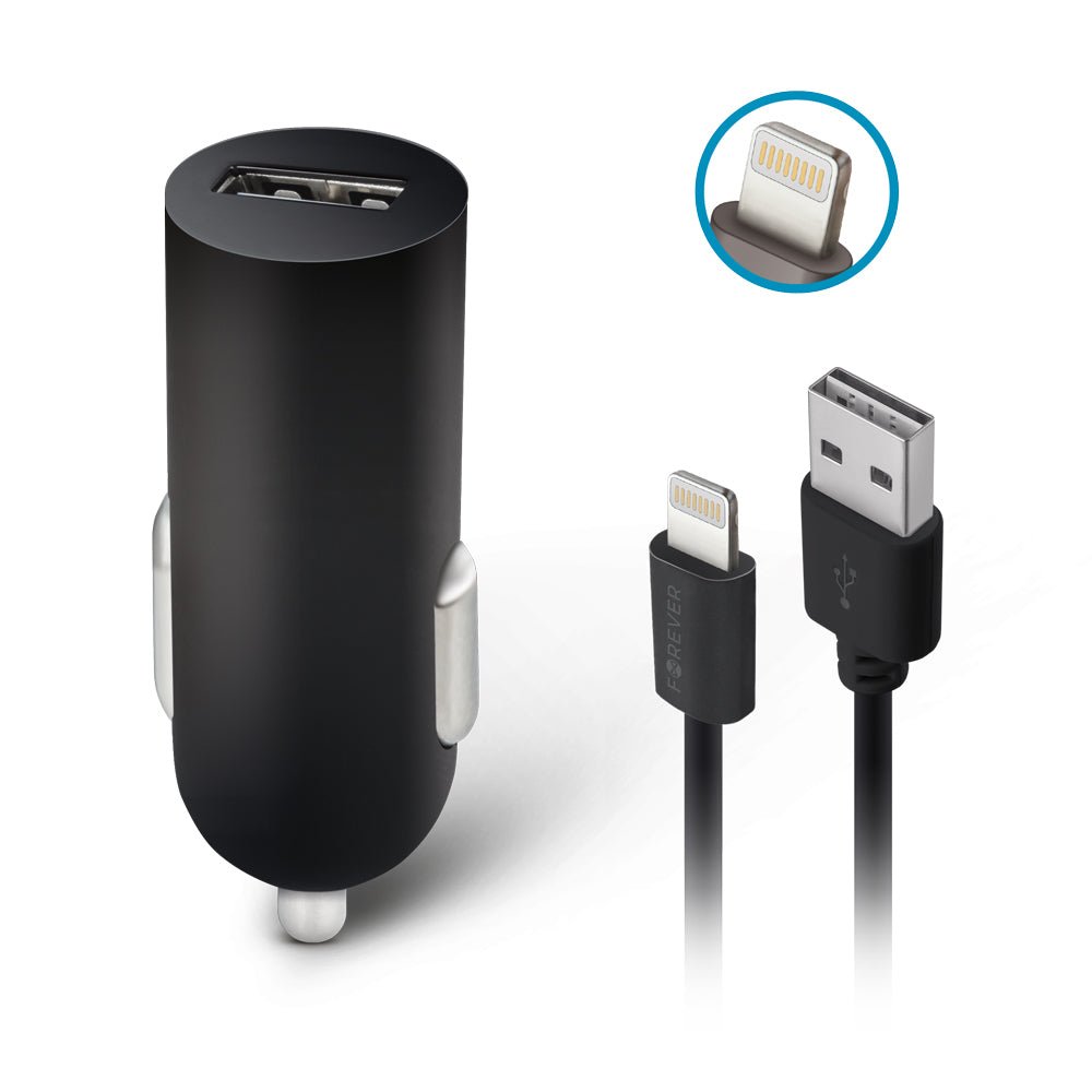 Forever M02 car charger 1x USB 2A black + Lightning cable - LCDEAL