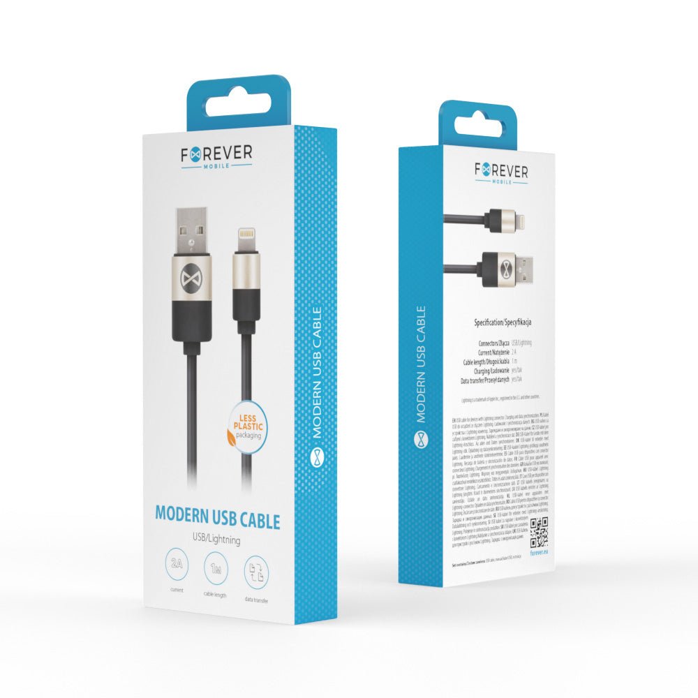 Forever Modern cable USB - Lightning 1,0 m 2A black - LCDEAL
