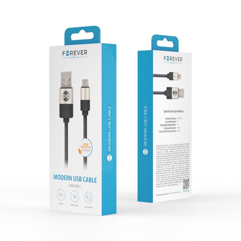 Forever Modern cable USB - USB - C 1,0 m 2A black - LCDEAL