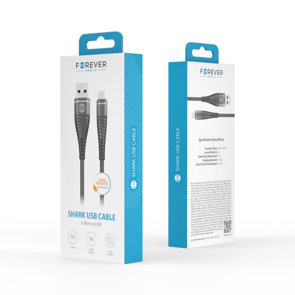 Forever Shark cable USB - microUSB 1,0 m 2A black - LCDEAL
