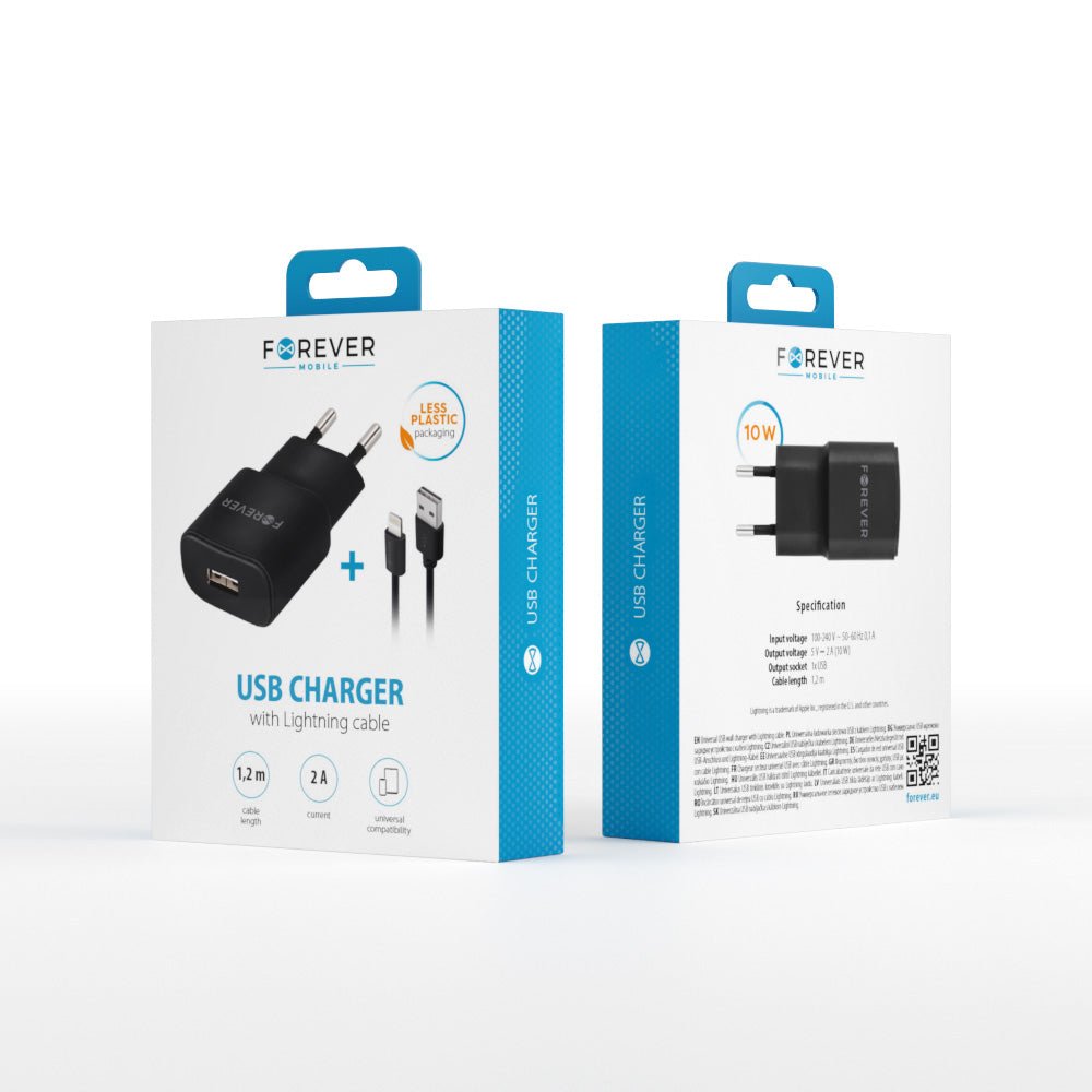 Forever TC - 01 charger 1x USB 2A black + Lightning cable - LCDEAL