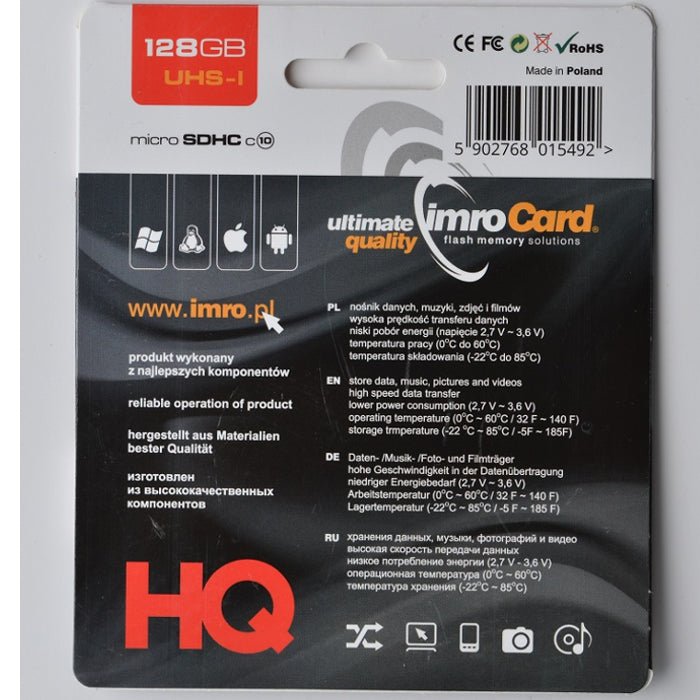 Imro memory card 128GB microSDHC cl. 10 UHS - I + adapter - LCDEAL