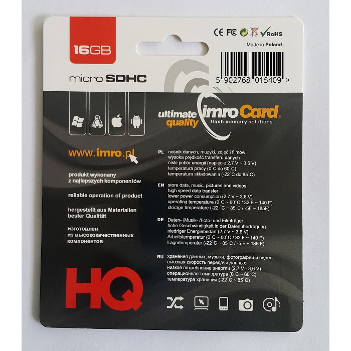 Imro memory card 16GB microSDHC cl. 6 - LCDEAL