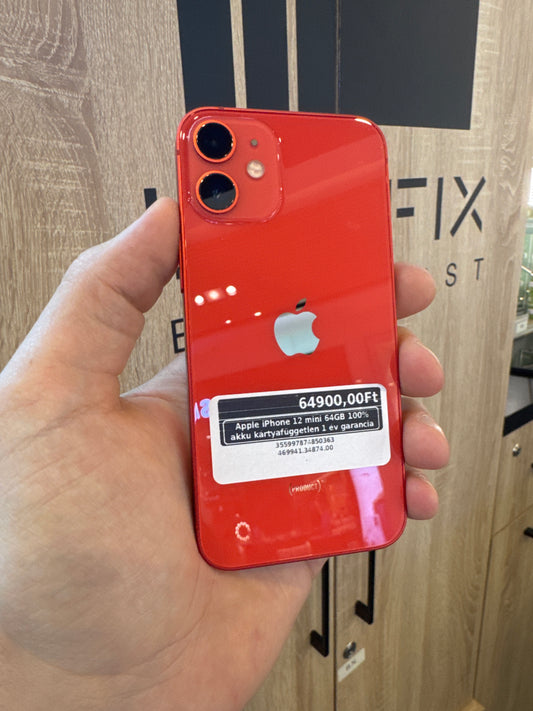 Apple iPhone 12 mini 64GB 100% akku kártyafüggetlen 1 év garancia