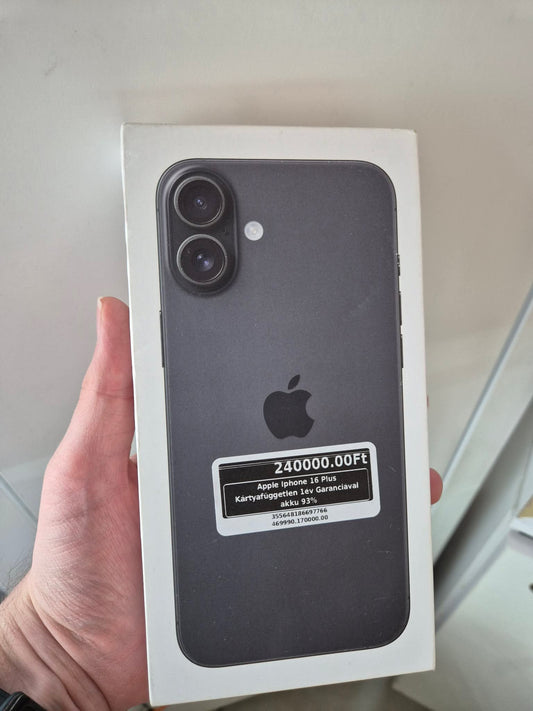 Apple Iphone 16 Plus Kártyafüggetlen 1év Garanciával akku 93%
