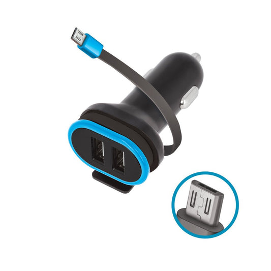 Forever CC - 02 car charger 2x USB 3A black with microUSB cable 0,2 m - LCDEAL