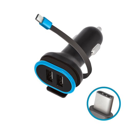 Forever CC - 02 car charger 2x USB 3A black with USB - C cable 0,2 m - LCDEAL