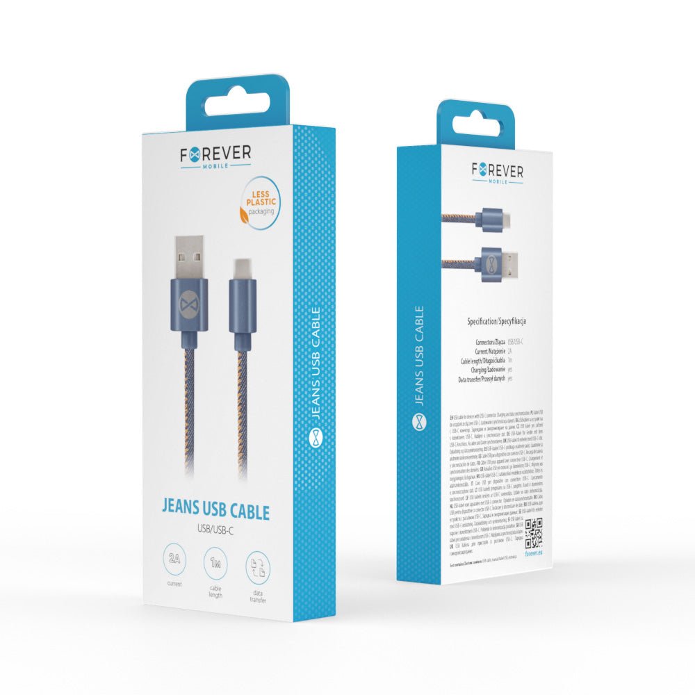 Forever Jeans cable USB - USB - C 1,0 m 2A blue - LCDEAL