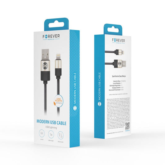 Forever Modern cable USB - Lightning 1,0 m 2A black - LCDEAL