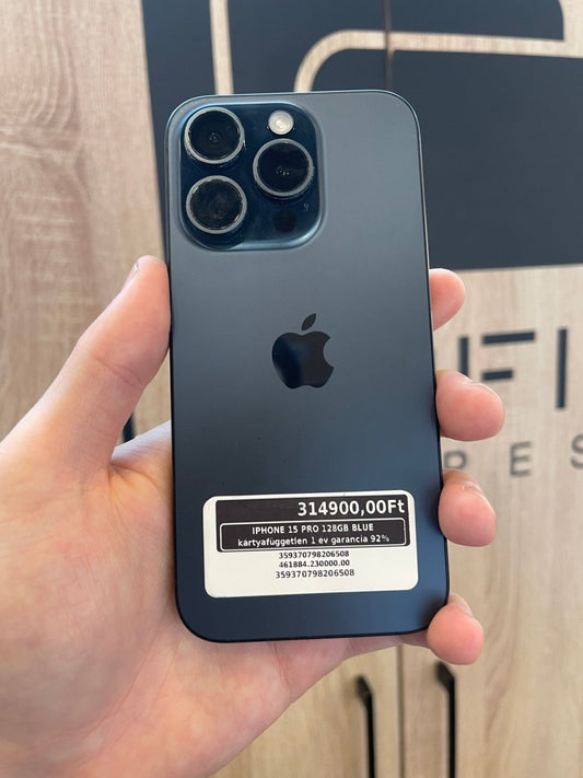 IPHONE 15 PRO 128GB BLUE kártyafüggetlen 1 év garancia 92% - LCDEAL